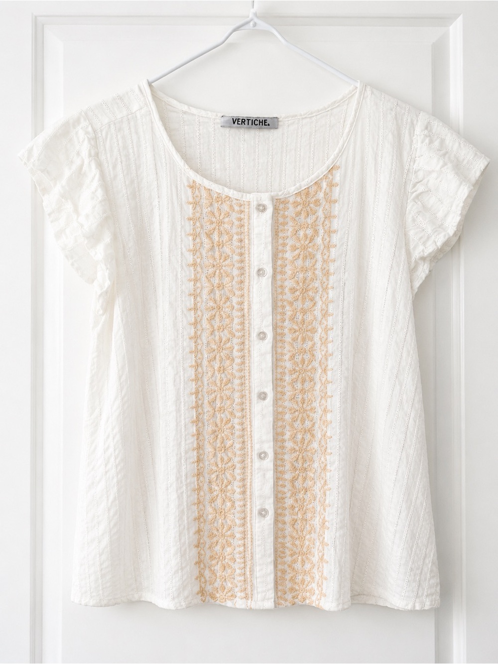 Vertiche White Embroidered Button-Front Blouse